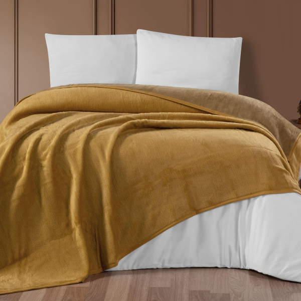 1 Alana 1 Bedava Schafer bella battaniye çift kişilik 200x220 - hardal