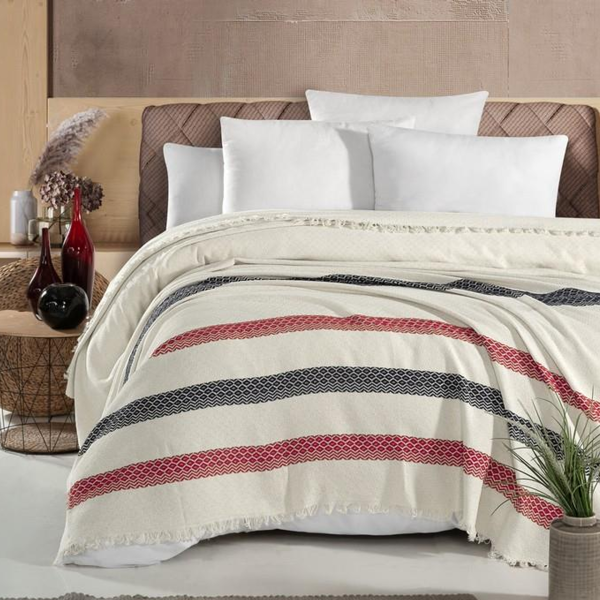 Schafer home wave pike takımı / 1 parça çift kişilik 200x230 - ekru lacivert