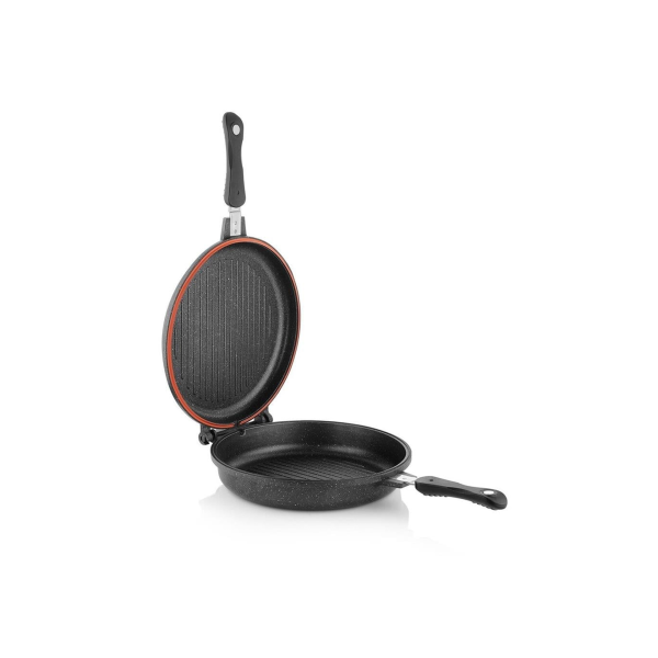 YUVARLAK DOUBLE GRILLPAN  30 CM / ÇİFT TARAFLI  İKİYE AYRILIR KAPAK -  SİYAH - 1S629-28001 - SIY03
