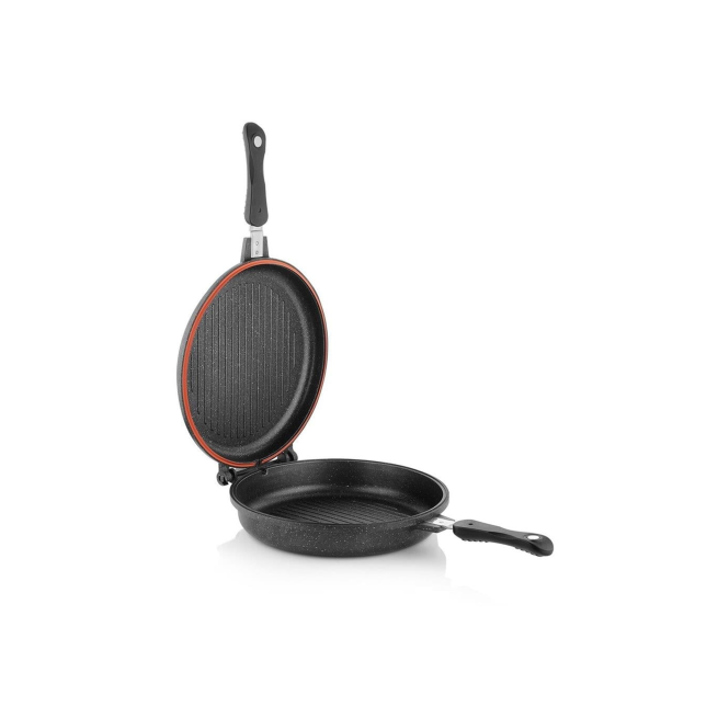 YUVARLAK DOUBLE GRILLPAN  30 CM / ÇİFT TARAFLI  İKİYE AYRILIR KAPAK -  SİYAH - 1S629-28001 - SIY03