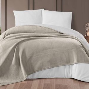 1 Alana 1 Bedava Schafer bella battaniye çift kişilik 200x220 krem