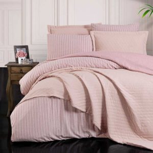 SCHAFER  Milano Çift Kişilik Yatak Örtüsü & Nevresim Set -7 Parça -Pudra